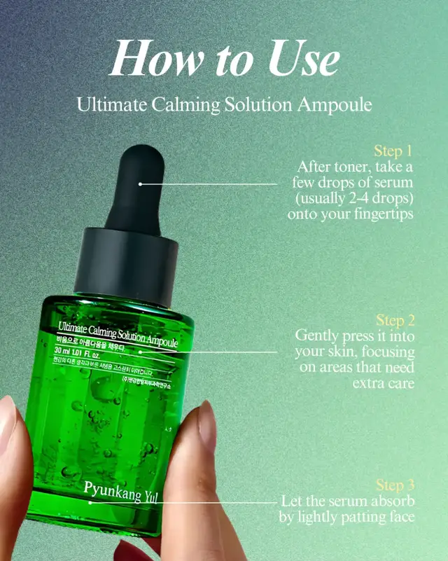 Here’s how to use our Ultimate Calming Solution Ampoule 💚 #pky #pyunkangyul #pkyultimatecalmingcream #acne #acneskin #acneproneskin #acnefighter #acnejourney #acnetreatment #pimple #skincare #kbeauty