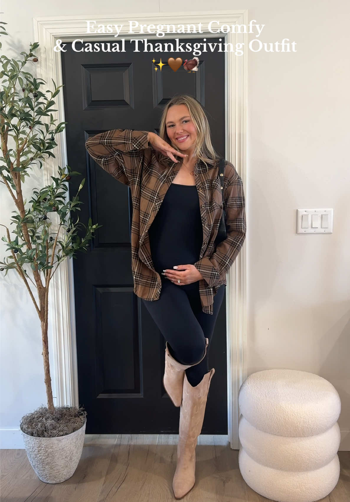 Pregnant, Comfy & Full of food is the way I like it!! Everything is in my SF! ✨🤎 Thanksgiving Outfit Ideas! #pregnancy #pregnancyfashion #pregnancyoutfit #outfitinspo #thanksgivingdinner 