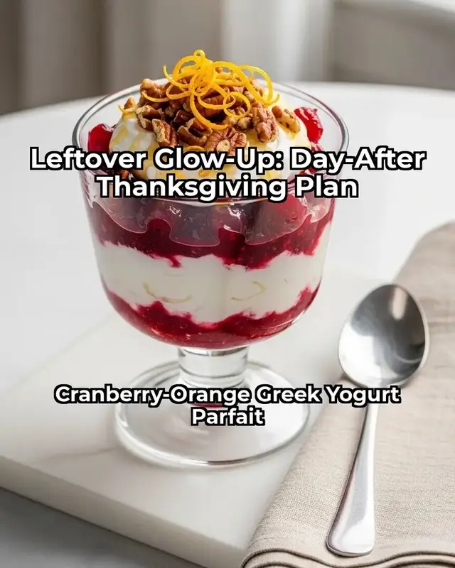 Leftover Glow-Up: Day-After Thanksgiving Plan 🦃✨ Light, protein-forward, and satisfying—use every delicious leftover without the food coma. Breakfast 🥣 Cranberry-Orange Greek Yogurt Parfait Ingredients: 1 cup Greek yogurt · 2–3 tbsp leftover cranberry sauce · zest of ½ orange · 2 tbsp chopped pecans · 1 tsp honey Instructions: Spoon yogurt into a glass, swirl in cranberry sauce, top with pecans, drizzle honey, finish with orange zest. Lunch 🥗 Turkey & Brussels Harvest Salad with Cranberry Vinaigrette Ingredients: mixed greens · leftover sliced turkey · leftover roasted Brussels sprouts · 1 crisp apple (thinly sliced) · 2 tbsp goat cheese · 2 tbsp toasted pecans · 2 tbsp cranberry sauce · 2 tbsp olive oil · 1 tbsp apple cider vinegar · ½ tsp Dijon Instructions: Whisk cranberry sauce, olive oil, vinegar, and Dijon. Pile greens, turkey, Brussels, apple, goat cheese, and pecans in a bowl; toss with vinaigrette. Dinner 🍽️ Skillet Turkey Shepherd’s Pie (Mashed Potato Crown) Ingredients: leftover turkey (chopped) · leftover mashed potatoes · leftover gravy · 1 cup frozen peas & carrots · 1 small onion (diced) · 1 tbsp butter · thyme · black pepper Instructions: Sauté onion in butter until soft. Stir in turkey, peas & carrots, and gravy; simmer 2–3 min. Spread into skillet, crown with mashed potatoes, create ridges, bake at 425°F until bubbling and golden (10–15 min; broil 1–2 min to brown). Finish with thyme and pepper. Save this for the day-after game plan, tag a leftovers lover, and tell me which leftover you need to use up most! 🥄 #thanksgivingleftovers #leftoverrecipes #leftovermakeover #turkeyrecipes #holidaymealprep