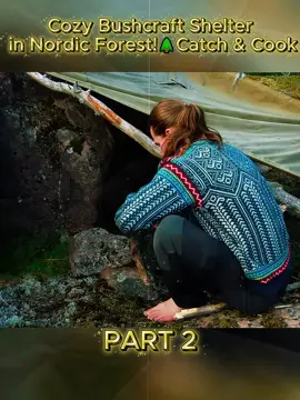 Cozy Bushcraft Shelter in Nordic Forest!🌲Catch & Cook.PART 2#camping #travel #survival #wildlife #Outdoors 