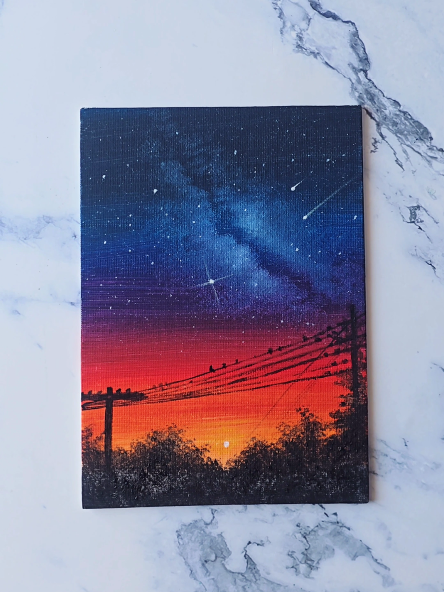 sunset night sky painting idea for beginners 🧡🌌💙✨️  #easypainting #paintingvideo #canvasart #artidea #foru 