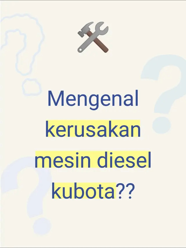 Berikut ringkasan kerusakan mesin diesel Kubota yang paling sering terjadi, lengkap dengan gejala dan penyebabnya, supaya mudah dikenali di lapangan: 1. Mesin Sulit Hidup / Tidak Mau Hidup Gejala: Starter berputar tapi mesin tidak menyala Harus dipancing lama Penyebab umum: Solar kotor / tercampur air Filter solar tersumbat Udara masuk ke sistem bahan bakar Glow plug (pemanas) rusak (pada tipe tertentu) Tekanan kompresi lemah (ring piston aus) 2. Mesin Hidup Tapi Tenaga Lemah Gejala: Mesin terasa berat RPM tidak naik maksimal Penyebab: Filter udara kotor Injektor aus / semprotannya jelek Pompa injeksi lemah Knalpot tersumbat karbon Setting governor tidak tepat 3. Mesin Cepat Panas (Overheat) Gejala: Suhu naik cepat Air radiator sering berkurang Penyebab: Radiator kotor / mampet Kipas pendingin rusak Water pump aus Thermostat macet Oli mesin kurang atau kualitas buruk 4. Asap Tidak Normal Asap hitam: Pembakaran tidak sempurna Filter udara kotor Injektor bocor Asap putih: Solar tidak terbakar sempurna Mesin masih dingin Kompresi bocor Asap biru: Oli ikut terbakar Ring piston aus Seal klep rusak 5. Mesin Berisik / Getar Tidak Normal Gejala: Suara ketukan keras Getaran berlebihan Penyebab: Setelan klep tidak tepat Injektor rusak Bearing kruk as aus Dudukan mesin longgar 6. Oli Cepat Habis / Bocor Penyebab: Seal crankshaft bocor Packing mesin rusak Ring piston aus Overheat berulang 7. Mesin Mati Mendadak Saat Jalan Penyebab: Solar habis / aliran tersumbat Filter solar kotor Pompa solar bermasalah Tangki kotor Tips Perawatan Mesin Diesel Kubota Ganti oli tepat waktu Bersihkan filter udara & solar rutin Gunakan solar bersih Panaskan mesin sebelum kerja Jangan paksa mesin over load Kalau mau, kamu bisa sebutkan tipe mesin Kubota (misalnya Z482, D722, V3300, dll) atau gejala yang sedang dialami, nanti saya bantu diagnosa lebih spesifik 🔧 #kubota #alatpertanian #storyboard #viraltiktok #tukangsparepart 