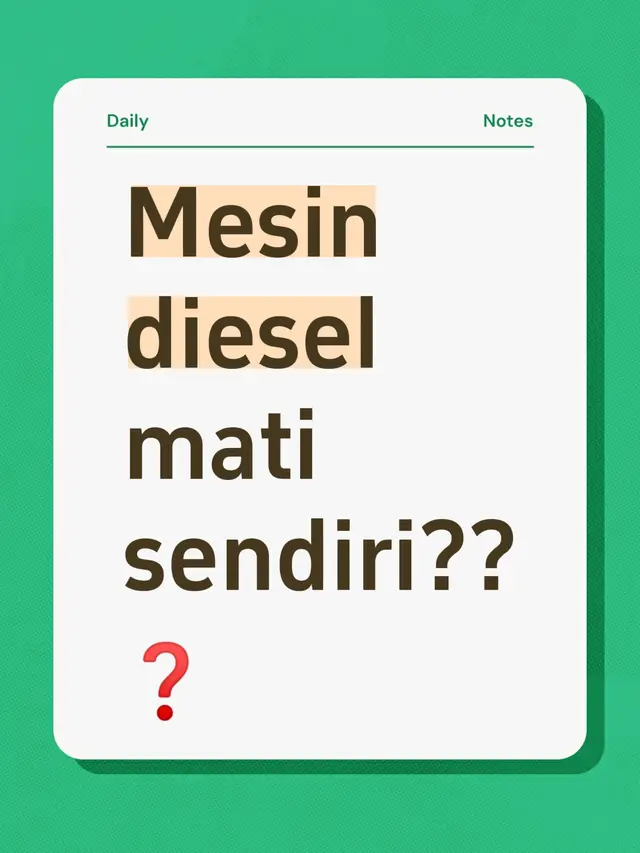 Kalau mesin diesel mati sendiri (tiba-tiba padam tanpa dimatikan), itu tidak normal dan harus segera dicari penyebabnya. Berikut adalah penyebab paling sering dan cara cek cepatnya, khususnya untuk diesel Kubota dan sejenis 👇 🔴 **PENYEBAB PALING SERING** 1️⃣ **Solar terhenti / masuk angin**   **Penyebab:**   - Filter solar kotor   - Selang retak → angin masuk   - Tutup tangki tidak berventil   - Solar tinggal sedikit   **Ciri:**   Mesin hidup sebentar → mati, bisa hidup lagi setelah dipancing.   **Solusi:**   ✔️ Bersihkan/ganti filter   ✔️ Cek selang & klem   ✔️ Pastikan lubang tutup tangki tidak mampet   ✔️ Bleeding solar   2️⃣ **Overheat (mesin kepanasan)**   **Penyebab:**   - Air radiator habis / tidak sirkulasi   - Mesin kerja berat   **Ciri:**   Mesin mati setelah panas, sulit hidup lagi saat panas.   **Solusi:**   ✔️ Cek radiator, kipas, thermostat   ✔️ Jangan dipaksa kerja   3️⃣ **Oli habis / tekanan oli drop**   **Penyebab:**   - Pelumasan gagal   - Mesin “mengunci” lalu mati   **Ciri:**   Suara kasar sebelum mati, starter terasa berat setelah mati.   **Solusi:**   🛑 Stop mesin   ✔️ Cek oli & kebocoran   4️⃣ **Injector macet / nembes**   **Penyebab:**   Semprot tidak normal, pembakaran kacau.   **Solusi:**   Servis injector   5️⃣ **Pompa injeksi bermasalah**   **Penyebab:**   Plunger macet, pegas governor lemah.   **Ciri:**   RPM naik turun, mati mendadak.   **Solusi:**   Servis pompa   6️⃣ **Kompresi jebol (ring/klep bocor)**   **Penyebab:**   Mesin tidak kuat bertahan hidup.   **Solusi:**   Overhaul   🧪 **TES CEPAT (5 MENIT)**   1️⃣ Cek level & kondisi oli   2️⃣ Cek air radiator   3️⃣ Buka tutup tangki (tes ventilasi)   4️⃣ Pompa manual → ada angin?   5️⃣ Lepas injector → starter terasa berat?   ❌ **JANGAN DILAKUKAN**   ❌ Dipancing terus tanpa cari sebab   ❌ Dipaksa kerja berat   ❌ Abaikan tanda awal   ✅ **KESIMPULAN TEGAS**   Mesin diesel mati sendiri = masalah pasokan solar, panas, atau pelumasan. Bukan hal sepele. #Diesel #Mesin #Penyebab #Solusi #Oli