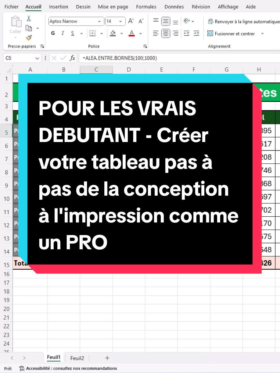 POUR LES VRAIS DEBUTANT -Comment  créer votre tableau pas à pas de la conception à l'impression comme un PRO #excel #exceltips #exceldebutant #excelastuces #excelsecrets 