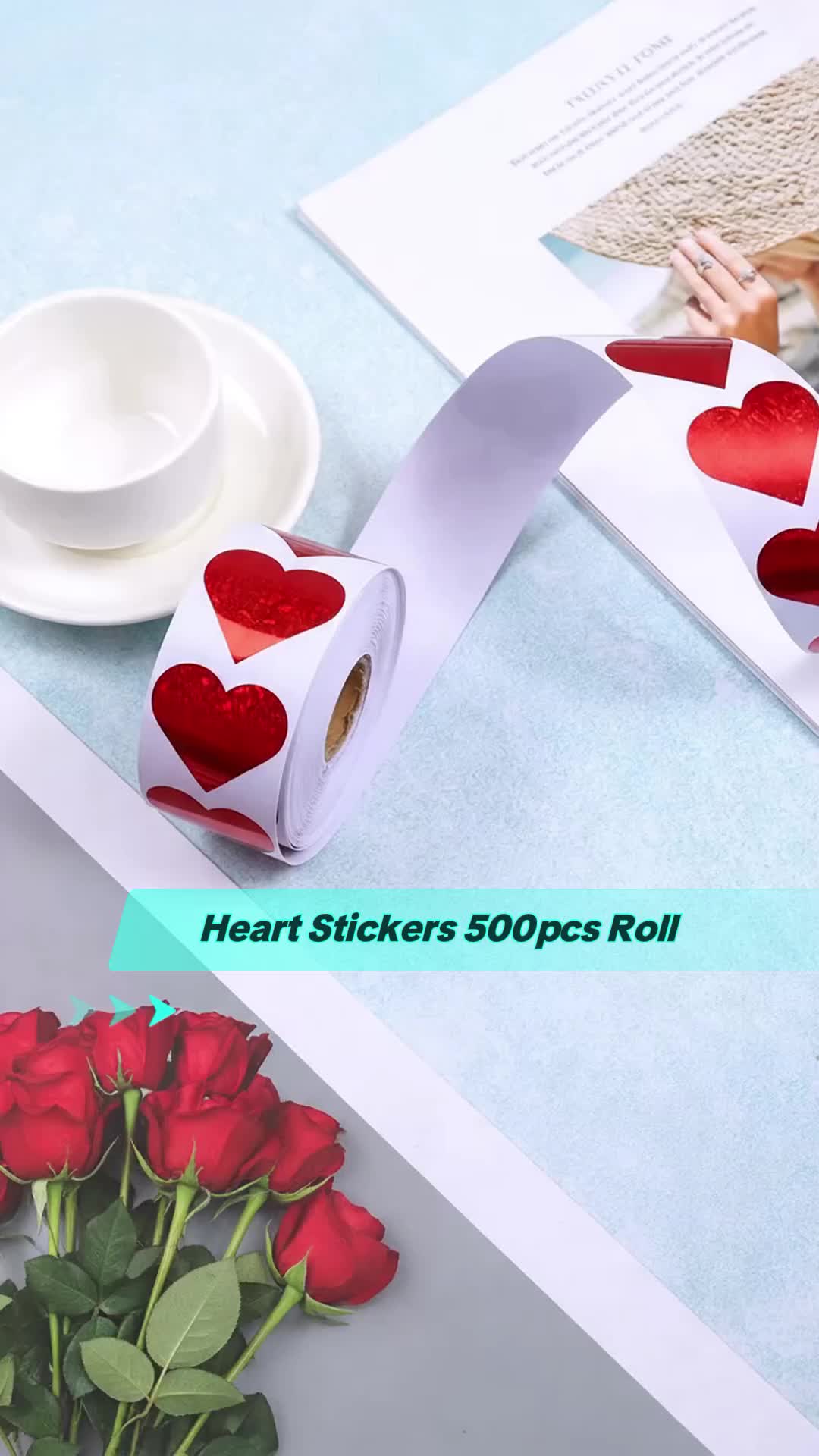 Shiny Heart Stickers, 500 Pieces Per Roll, 1 Inch Heart Shape Decorative Labels, Valentine's Day Love Decoration, Wedding Anniversary Gifts 