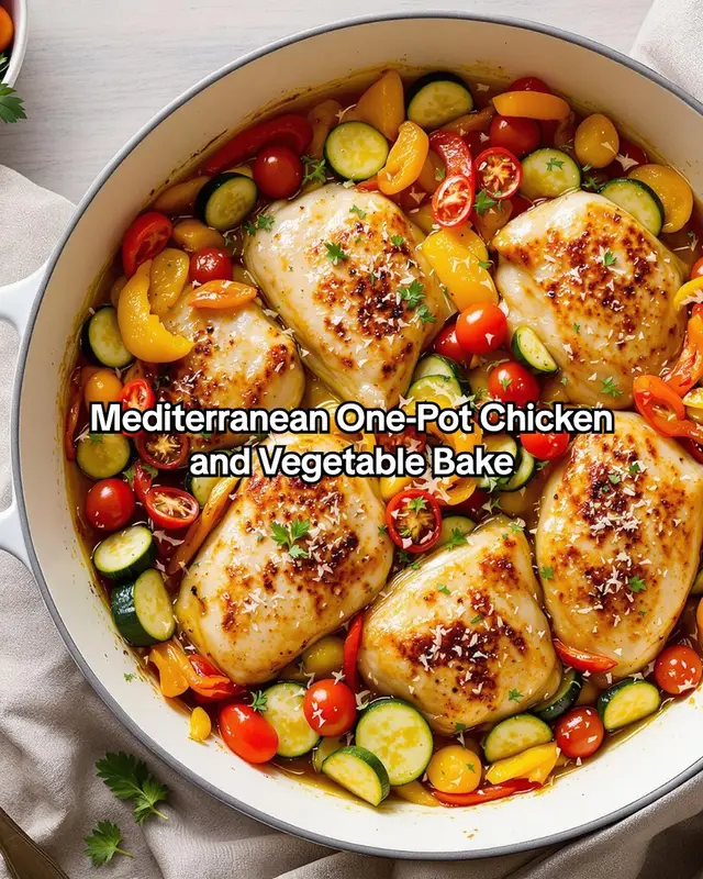 A healthy, Mediterranean-inspired one-pot meal featuring baked chicken with colorful vegetables, perfect for quick, budget-friendly family dinners. Ingredients: - 6 chicken thighs (bone-in, skinless) - 2 zucchinis, sliced - 2 bell peppers (any color), sliced - 1 cup cherry tomatoes - 3 cloves garlic, minced - 2 tbsp olive oil - 1 tsp dried oregano - 1 tsp dried basil - 1/2 tsp black pepper - 1/2 tsp salt - 1/4 cup grated Parmesan cheese (optional) Instructions: 1. Preheat oven to 375°F (190°C). 2. In a large mixing bowl, combine olive oil, garlic, oregano, basil, salt, and pepper. 3. Add chicken thighs and vegetables to the bowl; toss to coat evenly. 4. Arrange the chicken and vegetables in a single layer in a large oven-safe pot or baking dish. 5. Sprinkle with Parmesan cheese if using. 6. Bake uncovered for about 45 minutes, or until the chicken is cooked through and vegetables are tender. 7. Serve hot, garnished with fresh herbs if desired. #Recipe #cooking #foodtiktok #homemade #EasyRecipes #DinnerIdeas #mealprep Save this for later!