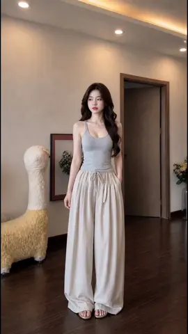 Set áo ba lỗ mix quần ống rộng #homnaymacgi #xuhuongtiktok #thoitrangnu 