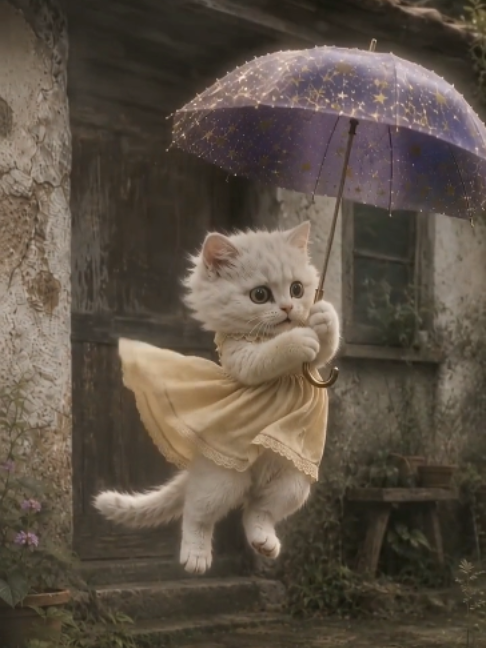 パート1：白い子猫が空飛ぶ傘を買ってみたら… Part 1: What happens when a white kitten buys a flying umbrella...? #aicat #catvideos #poorcat #kitten #whitecat #viral #fyp