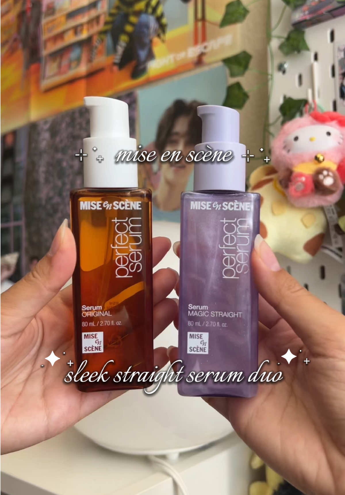 the sleek straight serum duo from mise en scène is sooo good for my hair — esp when styling it w/ heat! it keeps my hair looking straight and smooth, and it doesn’t feel greasy or weigh my hair down at all! it also smells really good hehe 🌸 @Mise En Scène US @MISEENSCENE_OFFICIAL #miseenscene #heatprotectant #hairstyling #haircare #hairserum 