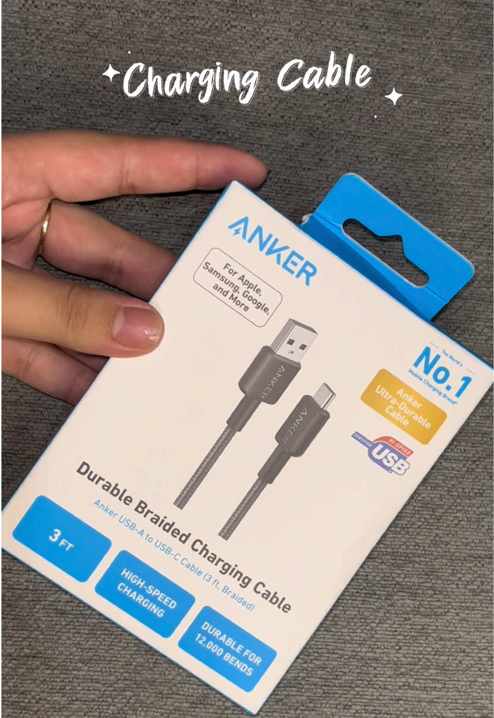 ANKER 322 USB-A to USB-C Cable 3ft Nylon Braided, 15W Fast Charging A81H5 A81H6 #fastcharger #charger #typeccharger #fyp #foryoupage 