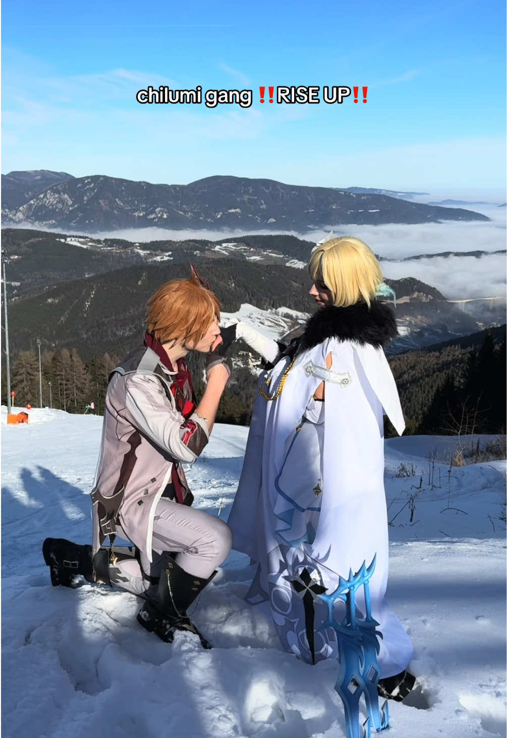 IT’S OUR TIME TO SHINEEEE we reached another country for this photoshoot and now we finally have Snezhnaya😭 @Crispi  #chilumicosplay #snezhnaya #genshinimpactcosplay #tartagliacosplay #luminecosplay 