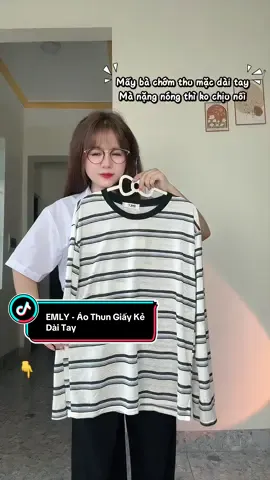 Mấy bà chớm thu mặc dài tay mà ko bị nặng, nóng, EMLY - Áo Thun Giấy Kẻ Dài Tay, chị em tham khảo nè🥰