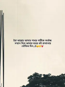 ইয়া আল্লাহ আমার শখের নারীকে সর্বোচ্চ সম্মান দিয়ে আমার ঘরের বউ বানানোর তৌফিক দিন..!!😊🤲❤️‍🩹#fupシ #fpyシ #fupシforyou #foryoupage #fppppppppppppppppp 