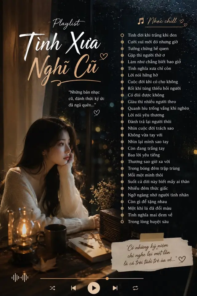 Tình Xưa Nghĩ Cũ – Càng Trưởng Thành, Càng Thấm Có Những Người Chỉ Có Thể Gặp Lại Trong Ký Ức… ☕🌙 Có những bản nhạc chỉ cần nghe vài giây đầu, cả một khoảng trời ký ức bỗng quay trở lại. Một người từng rất thân. Một câu chuyện tưởng đã quên. Một thời mình từng yêu, từng chờ đợi và từng tin rằng có những người sẽ chẳng bao giờ rời xa. Tình Xưa Nghĩ Cũ mang một màu hoài niệm rất riêng — không quá ồn ào, chỉ chậm rãi như một đêm ngồi bên ô cửa, nghe tiếng mưa và để lòng mình trở về những năm tháng cũ. Ngày ấy có thể chẳng có gì nhiều. Một cuộc hẹn đơn giản cũng thấy vui. Một câu hỏi thăm cũng đủ chờ cả ngày. Một người xuất hiện thôi cũng khiến những ngày bình thường trở nên đáng nhớ. Nhưng cuộc đời rồi sẽ đưa mỗi người về một hướng. Người từng thân có thể thành người lạ. Những lời từng hứa có thể chẳng còn ai nhắc. Và tình nghĩa của ngày xưa đôi khi chỉ còn nằm lại trong một bài hát cũ. Điều lạ nhất là càng trưởng thành, mình càng ít muốn trách ai. Chỉ đôi lúc nghe lại một giai điệu quen, bất giác nhớ về những người từng đi ngang qua cuộc đời và tự hỏi: “Bây giờ người ấy sống có tốt không?” Có lẽ hoài niệm không phải vì mình muốn quay lại. Chỉ là những năm tháng ấy từng đẹp đến mức trái tim vẫn muốn giữ lại một góc nhỏ dành cho chúng.  Tình xưa có thể đã cũ… nhưng có những kỷ niệm, càng lâu lại càng khó quên. 🤎 🎧 Nghe nhạc cùng ngunngoan8386 #TinhXuaNghiCu #NhacXua #NhacHoaiNiem #NhacChill #ngunngoan8386