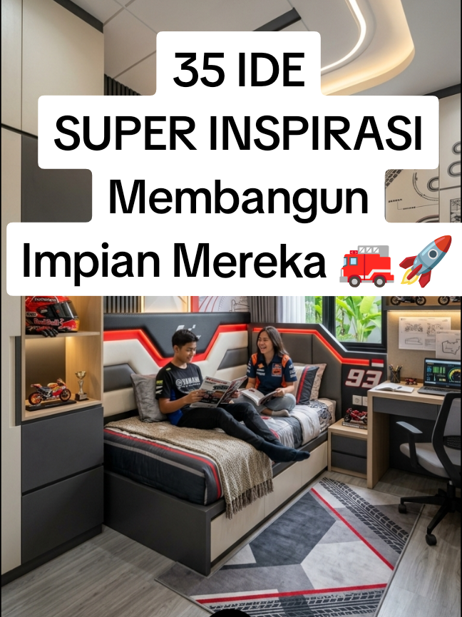 SEMOGA TERWUJUD 🙏 Kamar ini bukan hanya tentang desain, tetapi tentang menciptakan kenangan indah bersama keluarga. Dari menjelajahi dunia melalui buku hingga merayakan kemenangan balapan kecil, kami ingin kamar ini menjadi tempat di mana tawa dan cinta selalu ada. ❤️  Setiap anak itu unik dan memiliki minatnya sendiri. Kami percaya bahwa kamar mereka harus mencerminkan kepribadian mereka. Dari keajaiban luar angkasa hingga epiknya Star Wars, kami menciptakan ruang yang menginspirasi mereka untuk terus bermimpi dan mengeksplorasi. #kamaraesthetic  #KeluargaBahagia #desaininterior  #KamarPetualangan #zdvstudio