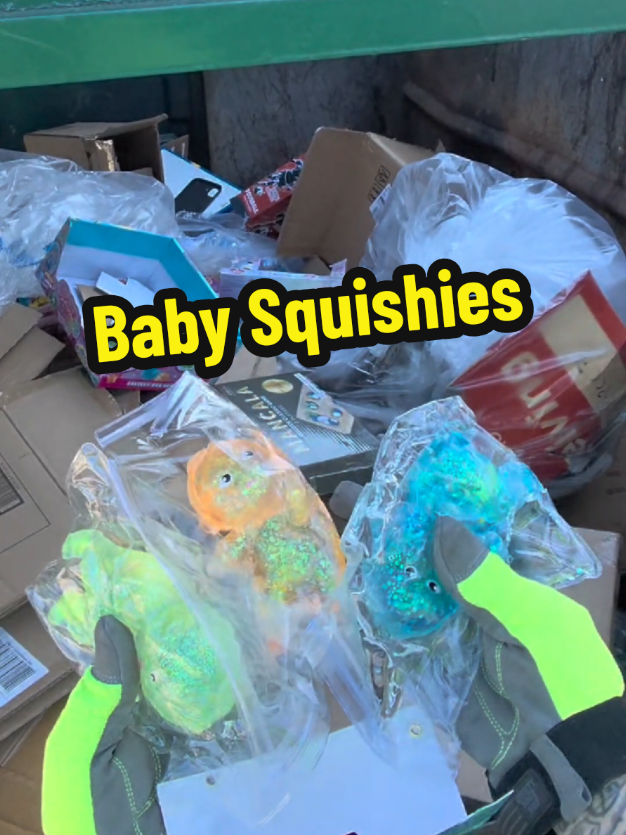I found two dumpsters loaded with merchandise and rare baby Squishies!This is crazy! #dumpsterdiving #squishy #viral #pov #fyp 