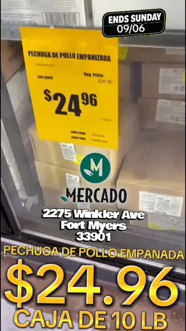 🍗🔥 ¡10 LIBRAS DE PECHUGA EMPANADA… LISTAS PARA RESOLVER! 🔥🍗 Caja de 10 lb de Pechuga de Pollo Empanada — Solo $24.96 Crujiente por fuera, jugosa por dentro y perfecta para esos días en que quieres servir algo rico, rápido y que le guste a todo el mundo. Prepárala para sándwiches de pollo, con papitas, ensalada, arroz o simplemente recién hecha con tu salsa favorita. Ideal para la familia y también para cafeterías, restaurantes y food trucks. 🔥 10 LIBRAS POR SOLO $24.96 Eso es tener el freezer preparado… ¡y el bolsillo también! Más pollo. Más comidas. Más ahorro. 📍 Disponible en Mercado Mercado — SIEMPRE A TU LADO #Mercado #PechugaEmpanada #PechugaDePollo #BreadedChicken #ChickenBreast             @MERCADO FORT MYERS 