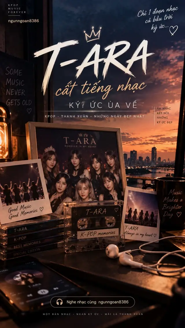 Có những nhóm nhạc chỉ cần giai điệu vừa vang lên là ký ức tự động quay trở lại. Với nhiều người từng lớn lên cùng K-pop, T-ARA chính là một cái tên như thế. Chỉ một đoạn nhạc quen thuộc thôi cũng đủ làm mình nhớ lại cả một thời: những chiếc tai nghe cũ, playlist lưu trong điện thoại, những đêm nghe đi nghe lại một bài hát và cảm giác háo hức mỗi khi chờ một sân khấu mới. Có những bài ngày xưa mình nghe vì thấy hay. Nhưng nhiều năm sau nghe lại, thứ chạm vào mình không chỉ là âm nhạc nữa, mà còn là cả một quãng thanh xuân đã đi qua. T-ARA gắn với thứ cảm giác rất đặc biệt: vừa sôi động, vừa gây nghiện, nhưng khi nghe lại ở hiện tại thì lại mang theo rất nhiều hoài niệm. Nhìn những tấm ảnh cũ, băng cassette, tai nghe, ánh hoàng hôn và nghe một giai điệu quen thuộc, tự nhiên thấy thời gian trôi nhanh thật. Những ngày ấy tưởng bình thường, sau này lại trở thành những ký ức đẹp nhất. Có những bản nhạc không bao giờ thật sự cũ. Chúng chỉ nằm yên ở một góc nào đó, chờ đúng khoảnh khắc để đưa mình trở lại những năm tháng từng rất vô tư. Chỉ một đoạn nhạc… cả bầu trời ký ức lại ùa về. 🎧 Nghe nhạc cùng ngunngoan8386 #TARA #KpopMemories #KyUcThanhXuan #KpopHoaiNiem #ngunngoan8386