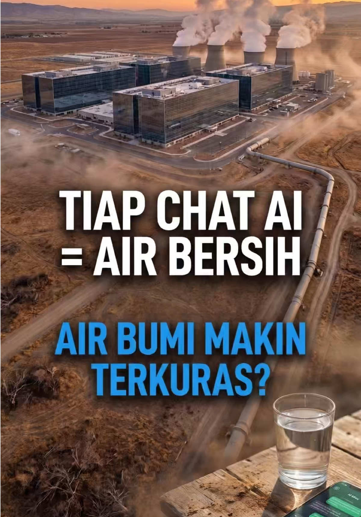 KRISIS AIR KARENA AI? SETIAP LU CHAT AI BUTUH SATU BOTOL AIR  Riset Shaolei Ren, 2023 Making AI Less Thirsty: Uncovering and Addressing the Secret Water Footprint of AI Models. Fakta Mengungkapkan rumus bahwa memproses 10 hingga 50 prompt ChatGPT setara meminum sekitar 500ml air. Laporan lanjutan dari AP News mengonfirmasi lonjakan konsumsi air hingga puluhan persen di fasilitas data center raksasa teknologi yang memicu kekhawatiran ekologi bumi. #aiinsights #aiinfluencer #water #kontenai #datacenter 