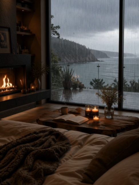 I think this is the kind of evening my mind has been asking for. No plans, no noise, just a warm place to rest while the rain keeps falling.  Would you choose a book, a cup of tea, or straight to sleep? #RainAmbience #RelaxingRain #CozyBedroom #RainSounds #CalmNestStudio