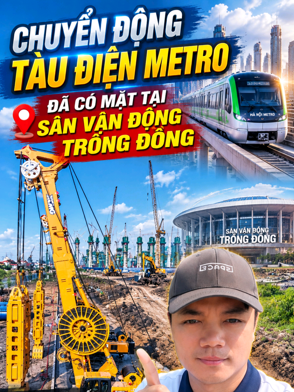 CHUYỂN ĐỘNG TÀU ĐIỆN METRO ĐÃ XUẤT HIỆN TẠI SVĐ TRỐNG ĐỒNG OLYMPIC PHÍA NAM HÀ NỘI! #vinolympic #tiendungnamhanoi #tiendungvinolympic
