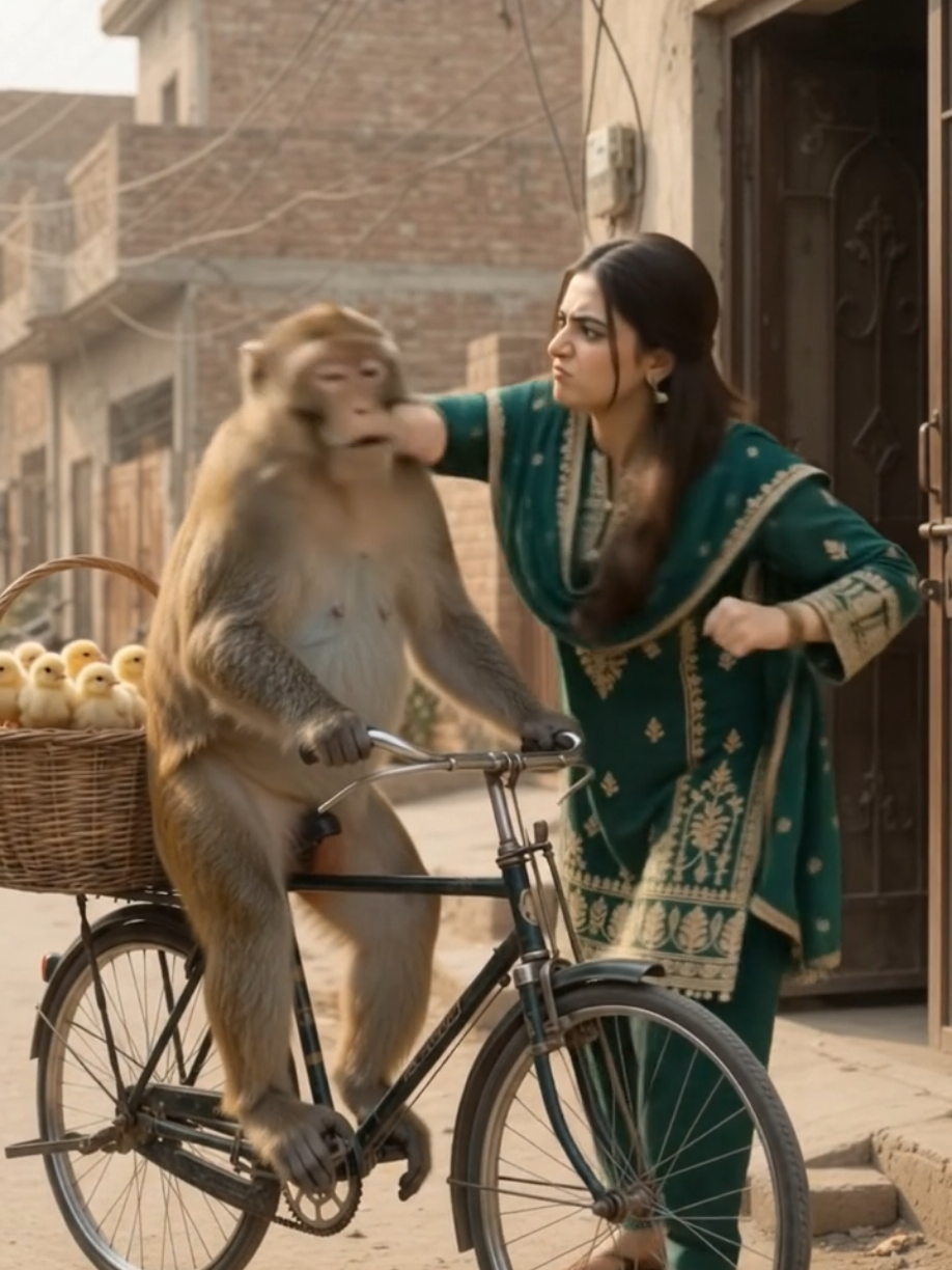 chuchay saler monkey 🐒 beating by a beautiful full girl #funnyvideo #treanding #bander #monkey #funnymonkey 