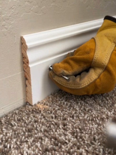 & Say goodbye to ugly nail holes on your new baseboards. These seamless double-headed nails give your trim a very clean finish.#DIYproject #baseboards #homerenovation #sohochic #hometok