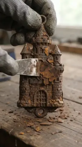 This tiny rusty castle key looked forgotten… then the hidden tower appeared! 🏰🔑✨#RustTok #AntiqueRestoration #MedievalKey #OddlySatisfying #FYP