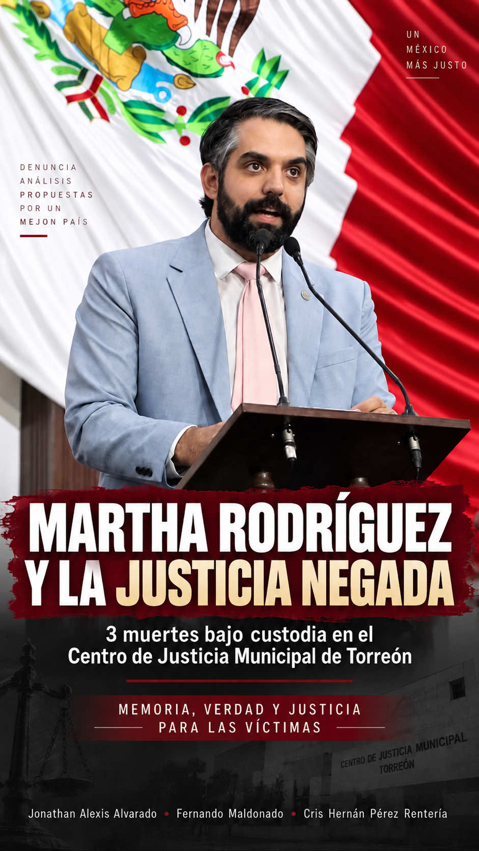La detención de Martha Rodríguez Romero por autoridades federales vuelve a poner bajo atención pública lo ocurrido durante los años en que estuvo al frente del Centro de Justicia Municipal de #Torreón.  Tres nombres no pueden convertirse en una estadística: Jonathan Alexis Alvarado. Fernando Maldonado. Cris Hernán Pérez Rentería. Tres personas que estuvieron bajo custodia del Centro de Justicia Municipal y perdieron la vida en hechos que dieron lugar a investigaciones y cuestionamientos sobre los protocolos de custodia, vigilancia y atención. En el caso de Cris Hernán, además, la Fiscalía abrió una investigación y la Comisión de Derechos Humanos inició una queja de oficio.  La detención de una exfuncionaria no determina responsabilidades por estos hechos. Pero sí hace pertinente volver a preguntar qué ocurrió, qué hicieron las autoridades responsables de la custodia y qué respuestas han recibido las familias. Memoria. Verdad. Justicia. Los expedientes deben hablar y las investigaciones deben llegar hasta donde conduzcan las pruebas. . . . #ElNorteNoOlvida
