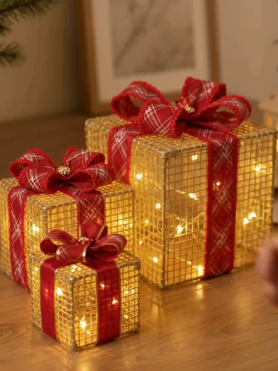 Kit 3 Caixas Led Presente Decoração Árvore Natal Laço Luxo #decoraçãodenatal #natale #merrychristmas #natal #natal2026 