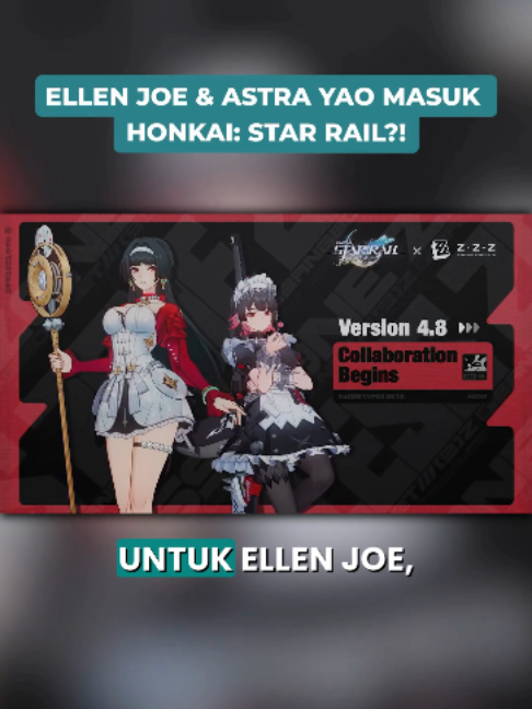 Crossover makin gila! Ellen Joe dan Astra Yao dari Zenless Zone Zero bakal muncul dalam Honkai: Star Rail melalui Version 4.8 pada 23 Disember! Tapi kit dan gameplay mereka masih belum didedahkan. Kalau korang main dua-dua game, siapa yang korang paling tunggu — Ellen atau Astra?   #HonkaiStarRail #ZenlessZoneZero #EllenJoe #AstraYao #HoYoverse #fyppppppppppppppppppppppp