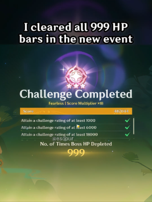 I cleared all 999 HP bars in the new event #GenshinImpact #hoyocreators #Vesna