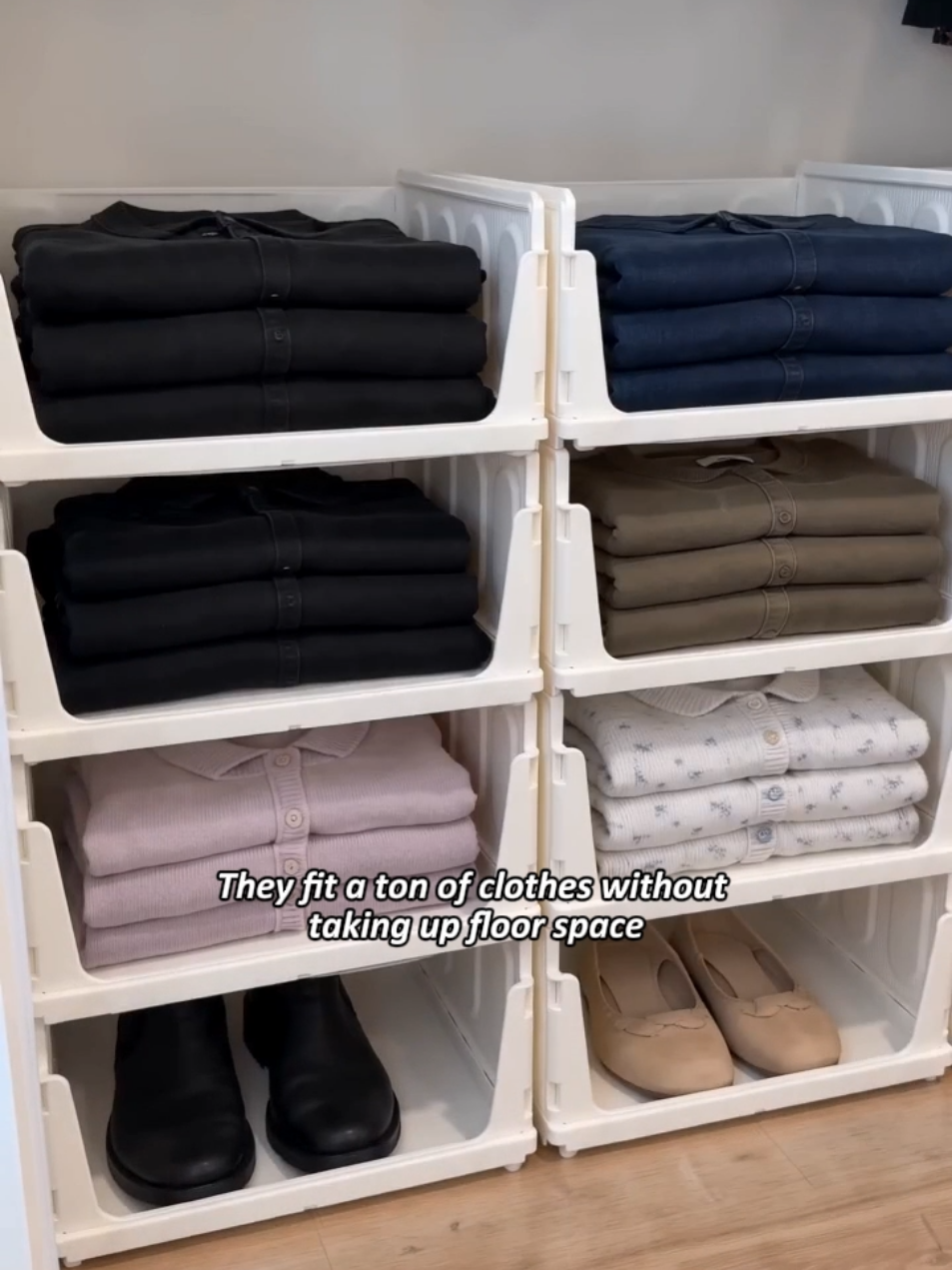 My closet was so cluttered I just kept the door closed without these pull out plastic storage baskets, who else is guilty of hiding their mess? 😬 #storagehacks #closetorganization #nurseryorganization #smallspaceorganization #viralproducts 