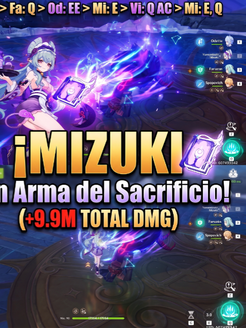 🔥 ¡ROTACIÓN PERFECTA con MIZUKI y Arma del Sacrificio! | +9.9M de Daño Total 😱 #GenshinImpact #genshintok #mizuki