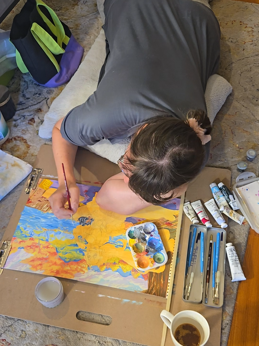 I got comfy on the floor #gouache #gouachepainting #hsr 