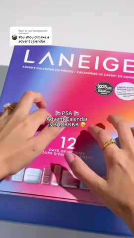 Replying to @userxkamqpejnb you asked and we listened 🎁 Our 12 Days of Wonder Advent Calendar is back with 12 different skincare + lip favs at a 25% savings ✨🩵 @sephoracanada Rouge Members can grab this one TODAY! available online as of 10/2 🗓️ #laneige #adventcalendar #holidayadventcalendar #holidayset #skincareset 