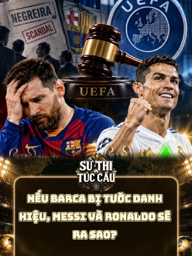 Nếu Barca bị tước danh hiệu, Messi và Ronaldo sẽ ra sao? 😳🔥 #Messi #Ronaldo #CR7 #Barcelona #RealMadrid 
