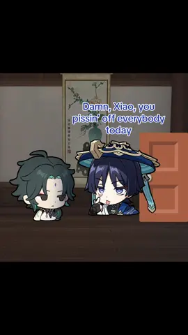 damn Xiao really hit the E skill on him #GenshinImpact #wanderer #scaramouche #xiao #yumeship or selfship/self-insert (poly btw, not a love triangle or anything) blame tt for not letting me do more than 5 tags took me way too long to get a good background in my teapot (I swear it’s more decorated than this)