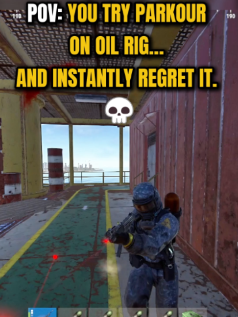 POV: Oil Rig Parkour Gone Wrong 😂#Rust #FunnyMoments #oilrig #parkour #Gaming #fyp