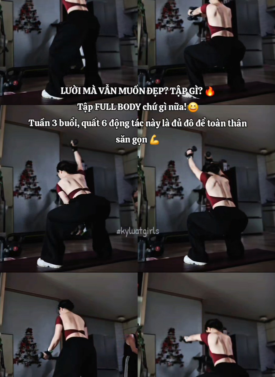 Lười mà vẫn muốn đẹp thì tập gì? 🔥 Full body chứ còn gì nữa! 😆 Chỉ 6 động tác – 3 buổi/tuần, tập đều là đủ để chăm từ tay, vai, lưng, bụng đến chân mông. 💪🍑 Không cần tập dài, chỉ cần tập đều! 👉 Lưu lại, tuần quất 3 buổi cùng tui nha 🔥 #kyluatgirls #Fitness #xuhuong #gym #workoutmotivation 