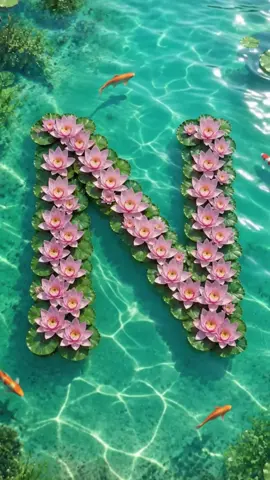 Letter N blooms in Lily flowers over water, beautiful