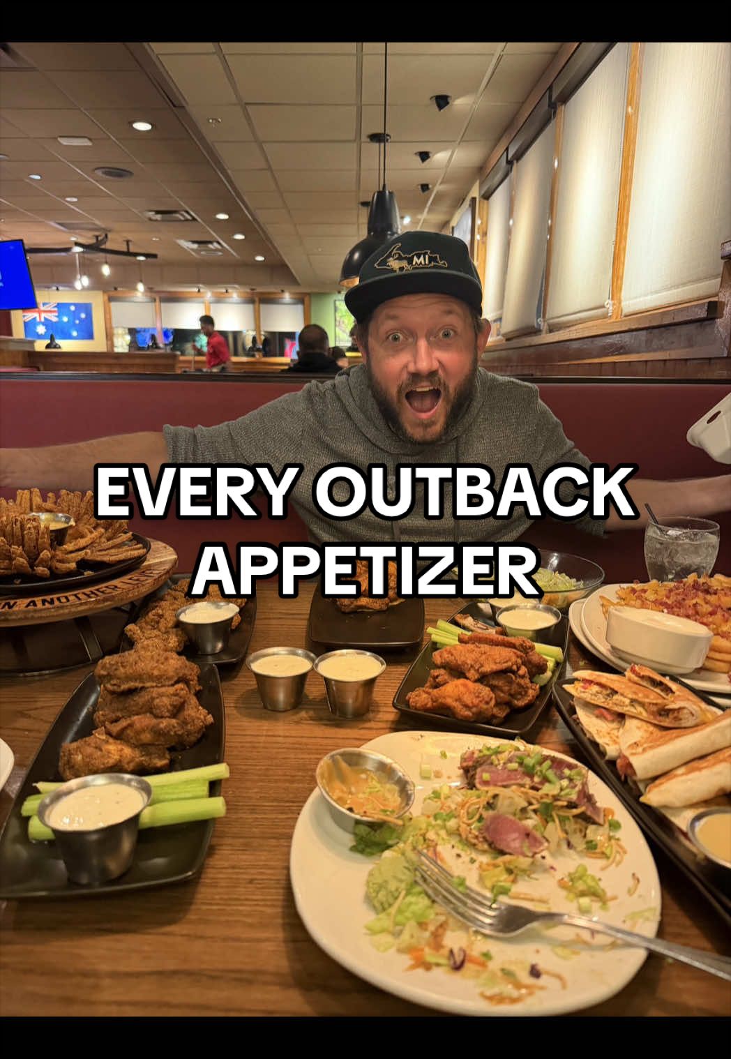 My chef husband’s new favorite thing is ordering all of the appetizers at restaurants, but we haven’t learned our lesson that this is impossible to do with only two people. What were we thinking… 😬 And can we talk about the fact that my husband can cook seafood insanely well, but doesn’t like eating it?! Somehow he found TWO seafood dishes he likes at @Outback Steakhouse. What a plot twist! Though, I have to admit, the ahi tuna was my favorite. Our waitress Melina and the staff at Outback gave us such a great experience. I always have fun with this guy, but having amazing people taking care of us just made the night. Thank you!  Should we go back for a Grumpy vs. Happy order? 🤩 #outbacksteakhouse #chefhusband #thechefandwife