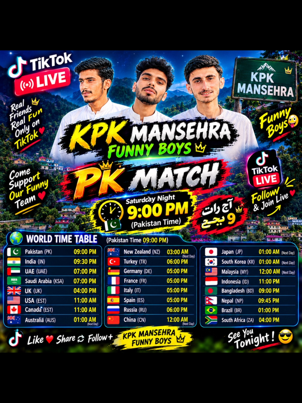 🔥 Tomorrow Night 9 PM — 10 October (Saturday) 🇵🇰 🏆 PK TikTok Live Match! ❤️ Hamari TikTok Live Mein Zaroor Aana! 🤝 Gift Nahi Kar Sakte To Koi Baat Nahi, Bas Live Par Aa Kar Humein Support Karna! 🥰 💪 Aapki Support Hamare Liye Bohat Qeemti Hai! 🔥 KPK Mansehra Funny Boys ❤️#creatorsearchinsights#VoiceEffects #funnycontent5504 🫡🫷#foryourpage #🫡🫡🫡🫡@Ehsan Ahmed Awan Zamin 