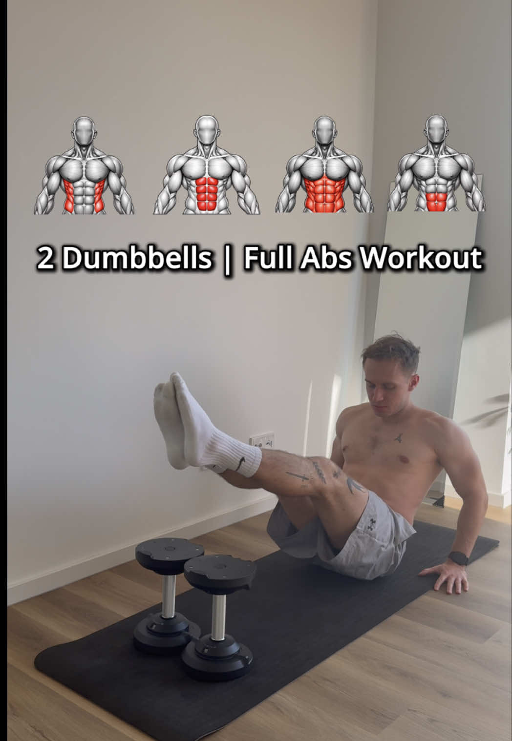 FULL ABS WORKOUT 🔥 Train your entire core with these 4 exercises targeting different areas of your abs. 3 sets × 12-15 reps per exercise 💪  #absworkout #coreworkout #homeworkout #dumbbellworkout #bellyfat 
