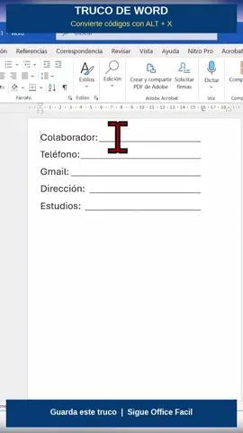 🤯 ¡Este truco de Word parece magia! Aprende a convertir códigos en símbolos con Alt + X. Guarda este video y sígueme en Office Fácil para descubrir más trucos. 💻 #Word #TrucosDeWord #MicrosoftOffice #Ofimatica #OfficeFacil 