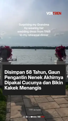 58 tahun disimpan, akhirnya dipakai cucunya sendiri. Natalie Kunzler merombak gaun pengantin buatan tangan neneknya dari tahun 1968 dan memakainya di malam sebelum pernikahannya. Kakek-neneknya yang menikah hampir 60 tahun langsung menangis. Renda gaunnya juga dililit di buket. Barang warisan apa yang paling berarti buat kamu? #GaunPengantin #KisahHaru #CintaKeluarga #voxtrenid