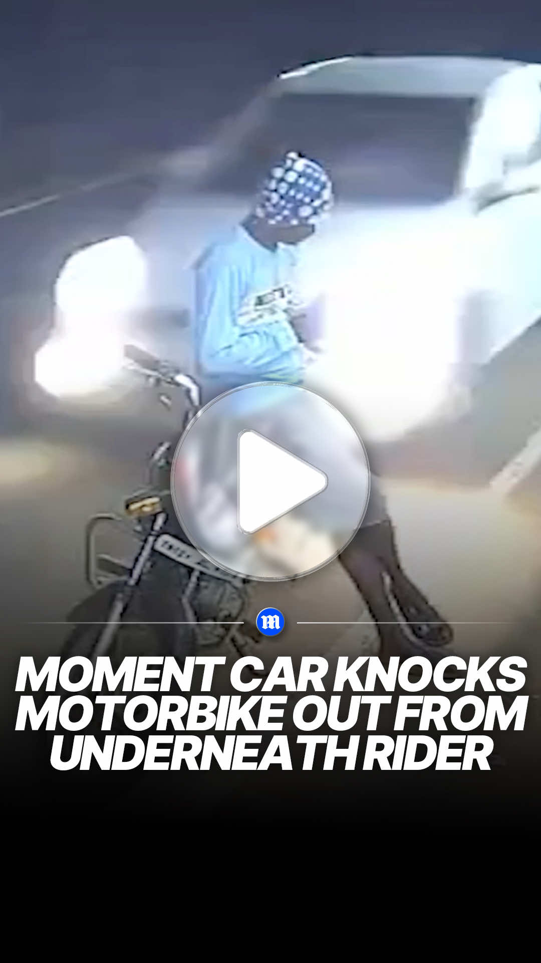 A motorbike rider was knocked to the ground after a car suddenly veered into his bike in a dramatic moment caught on CCTV. The collision sent the motorcycle crashing forward into another man sitting nearby outside a tea shop in Tamil Nadu, India. The man was taken to the hospital but reportedly escaped serious injury. #india #cctv #car #driving #news 