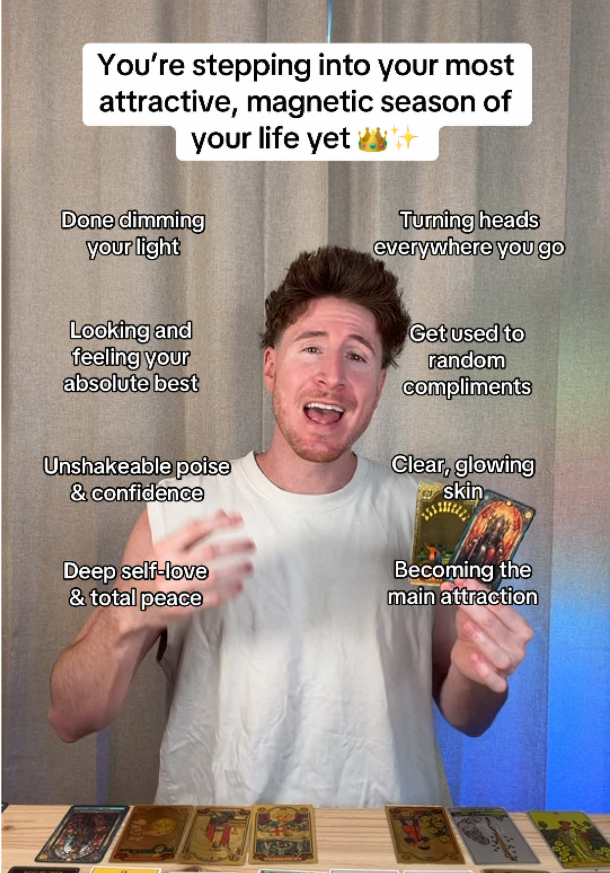 The season of feeling dimmed down, physically drained, or insecure about your energy is officially over. You are stepping into the most attractive, vibrant, and radiant era of your life yet. This is a total aura upgrade. You walk into a room and people feel your presence before you even speak a word. Razor-sharp mental clarity, pure electric vitality, and effortless self-respect are replacing all past self-doubt. Get ready for real-world moments: catching your reflection and seeing clear, glowing skin, looking and feeling your absolute best, and getting random compliments on your style, smile, and energy from strangers who just want to be in your orbit. You aren't chasing anyone's attention anymore, you are the main attraction. Claim this glow-up and step into your magnetic season 👑✨ #tarot #tarotreading #GlowUp #manifestation #confidence 