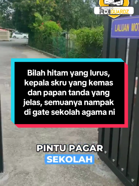 Bilah hitam yang lurus, kepala skru yang kemas dan papan tanda yang jelas, semuanya nampak di gate sekolah agama ni. Pagar tempat anda sekarang jenis bilah menegak atau yang lain? WhatsApp kami untuk bincang pilihan gate. #ironguardz #glozons #gate