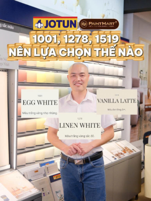 JOTUN NÊN CHỌN MÀU NÀO 1001 – 1278 hay 1519? 🤎 Jotun 1001: Tông sáng nhất, chủ yếu là nền trắng phớt nhẹ ánh kem be, dễ ứng dụng trong nhiều không gian. 🤎 Jotun 1278: Sắc be nhẹ nhàng, dịu mắt, mang đến cảm giác thanh lịch và ấm áp. 🤎 Jotun 1519: Sắc be rõ nét, đậm hơn và tạo cảm giác ấm áp, có điểm nhấn cho không gian. Tuy nhiên, màu này sẽ phù hợp hơn với những ngôi nhà có nhiều ánh sáng tự nhiên. 👉 Vậy nên chọn màu nào? Thích sự an toàn, sáng thoáng: Chọn 1001 Thích màu be nhẹ nhàng, tinh tế: Chọn 1278 Thích sắc be rõ nét, có cá tính riêng: Chọn 1519 #paintmart #jotun  #jotun1001 #jotun1278 #jotun1519
